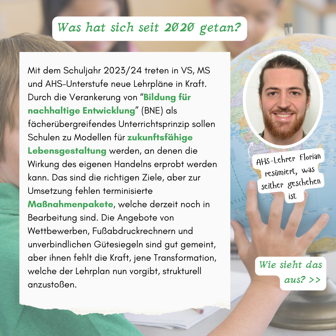 Was hat sich seit 2020 getan? AHS Lehrer Florian resümiert, was inzwischen geschehen ist: 
