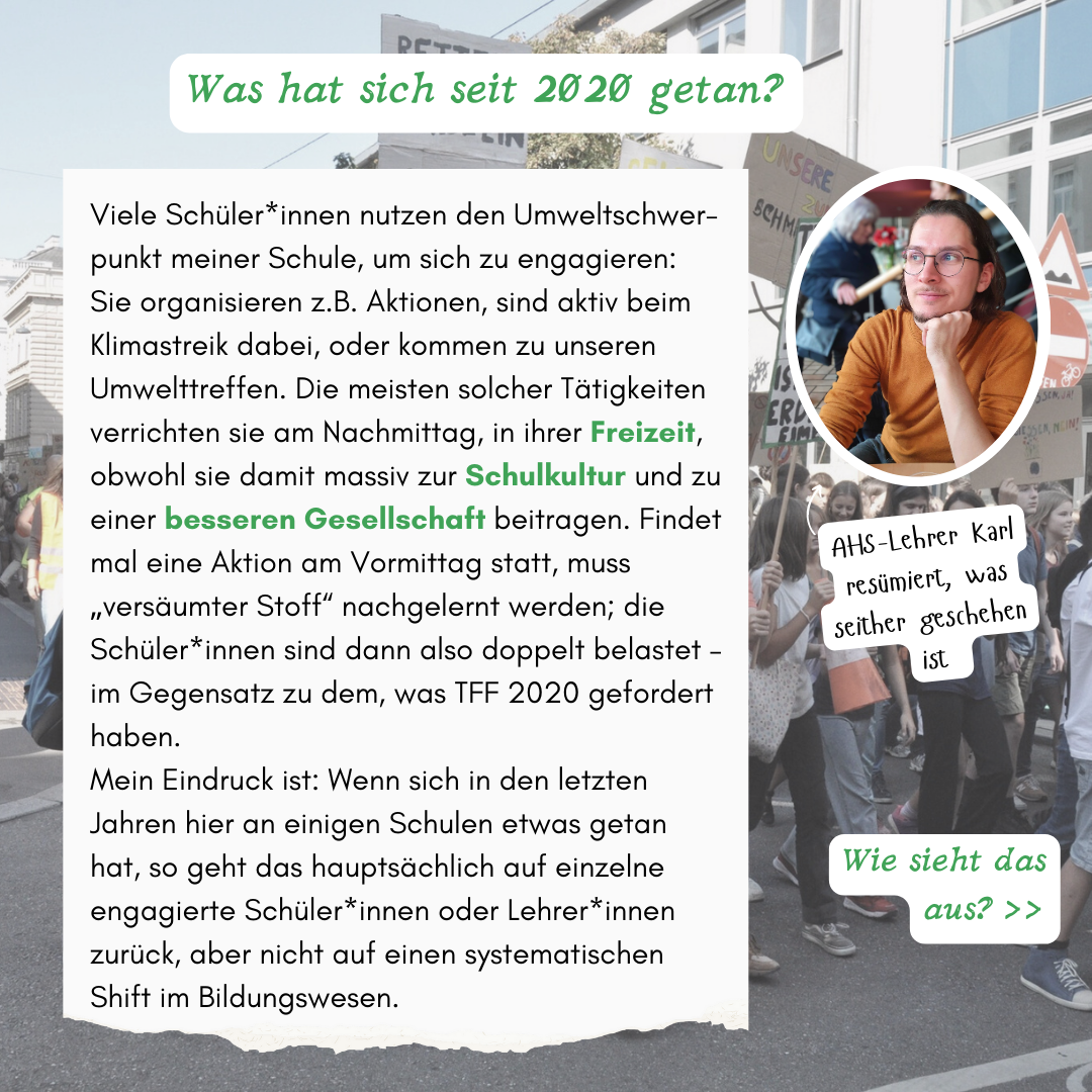 Was hat sich seit 2020 getan? AHS -Lehrer Karl resümiert, was inzwischen geschehen ist: 