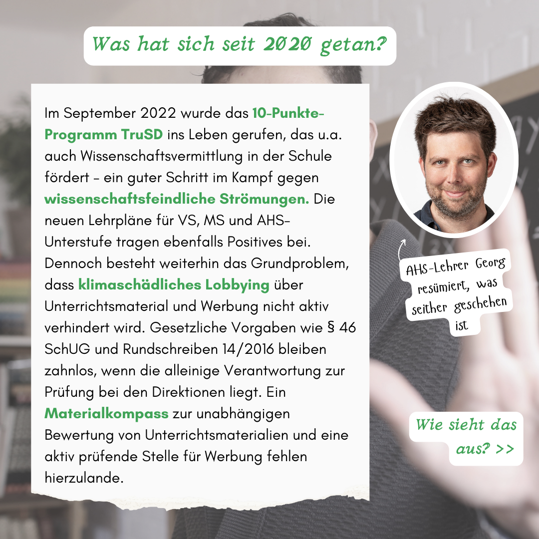 Was hat sich seit 2020 getan? AHS -Lehrer Georg resümiert, was inzwischen geschehen ist: 