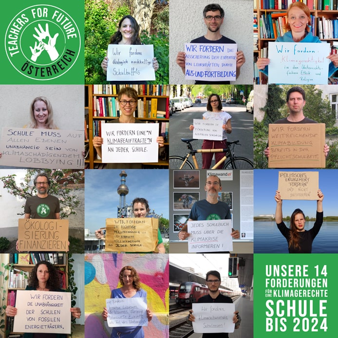 14 Forderungen der Teachers for Future Österreich für eine klimagerechte Schule 2024