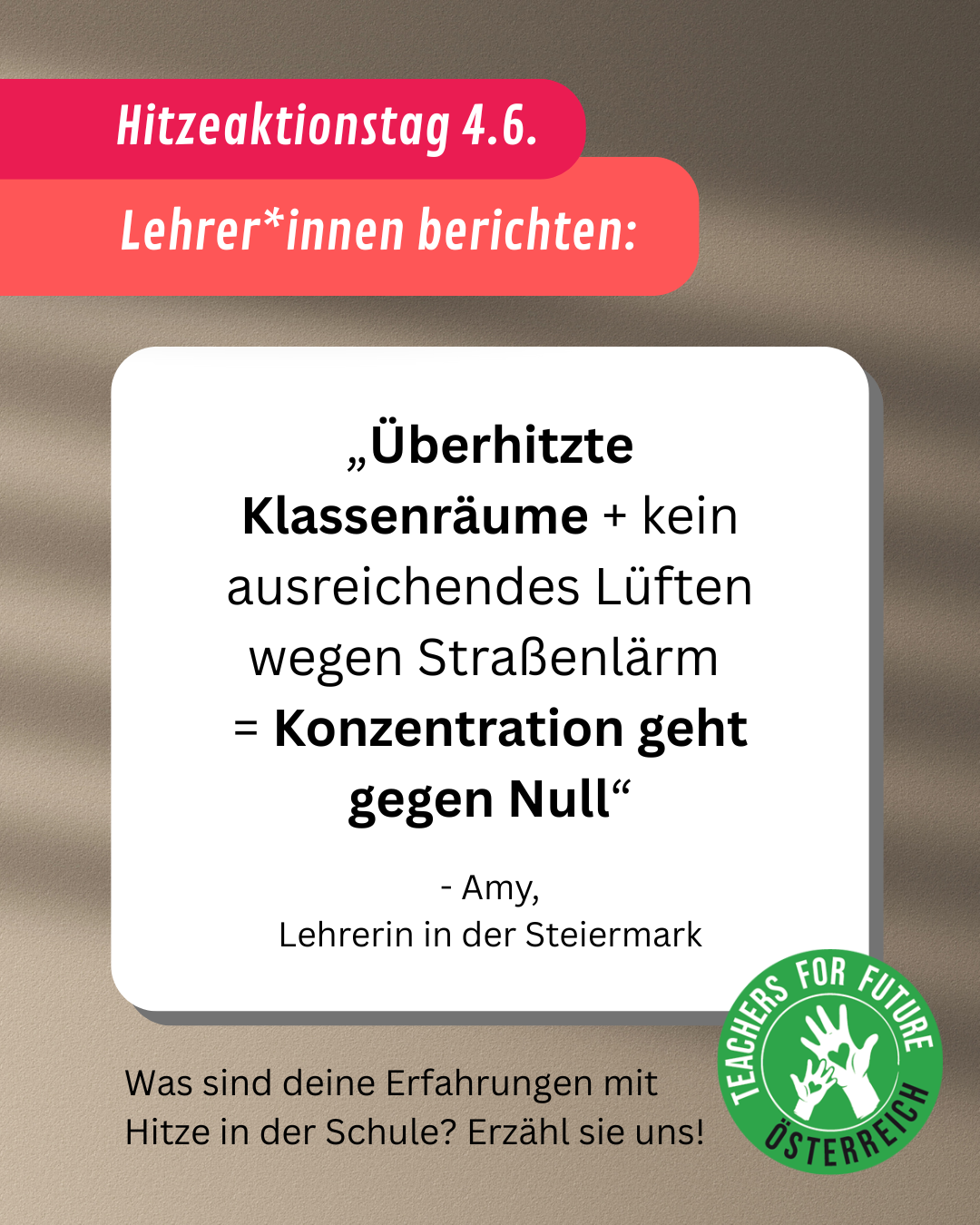 Bericht der Lehrperson Amy zum Hitzeaktionstag: Konzentration geht bei Hitze gegen Null