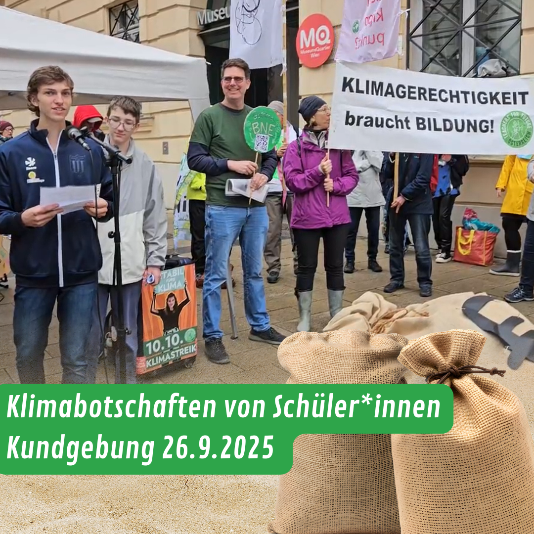 Teachers for Future stehen mit Schüler*innen beim Klimastreik und bringen Botschaften vor